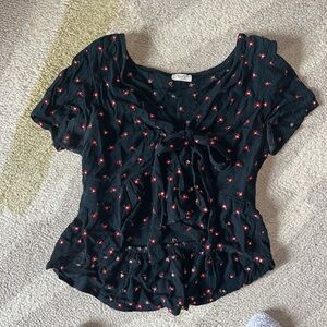 Brandy Melville tie shirt. Black with red flowers